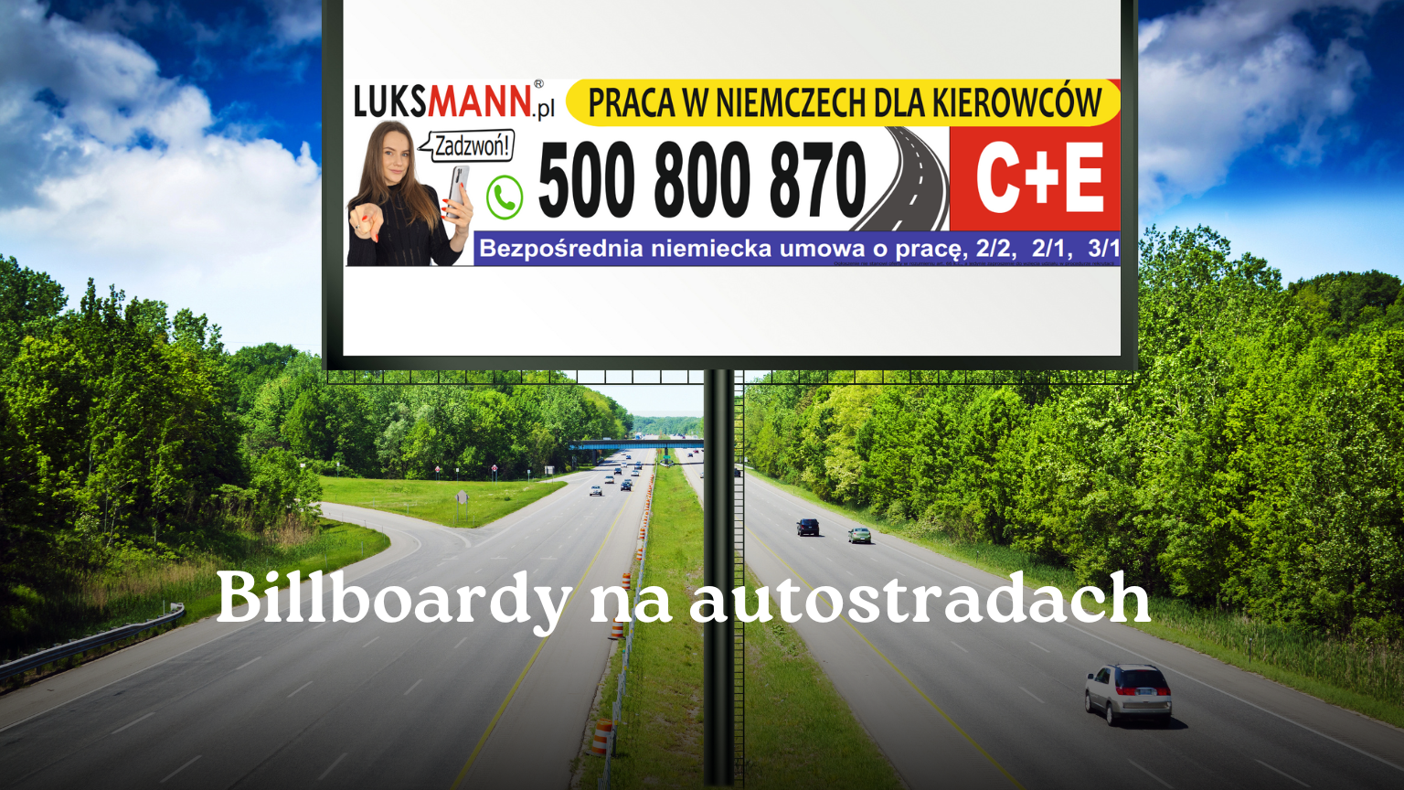 Reklama LUKSMANN skierowana do kierowców zawodowych przy autostradzie